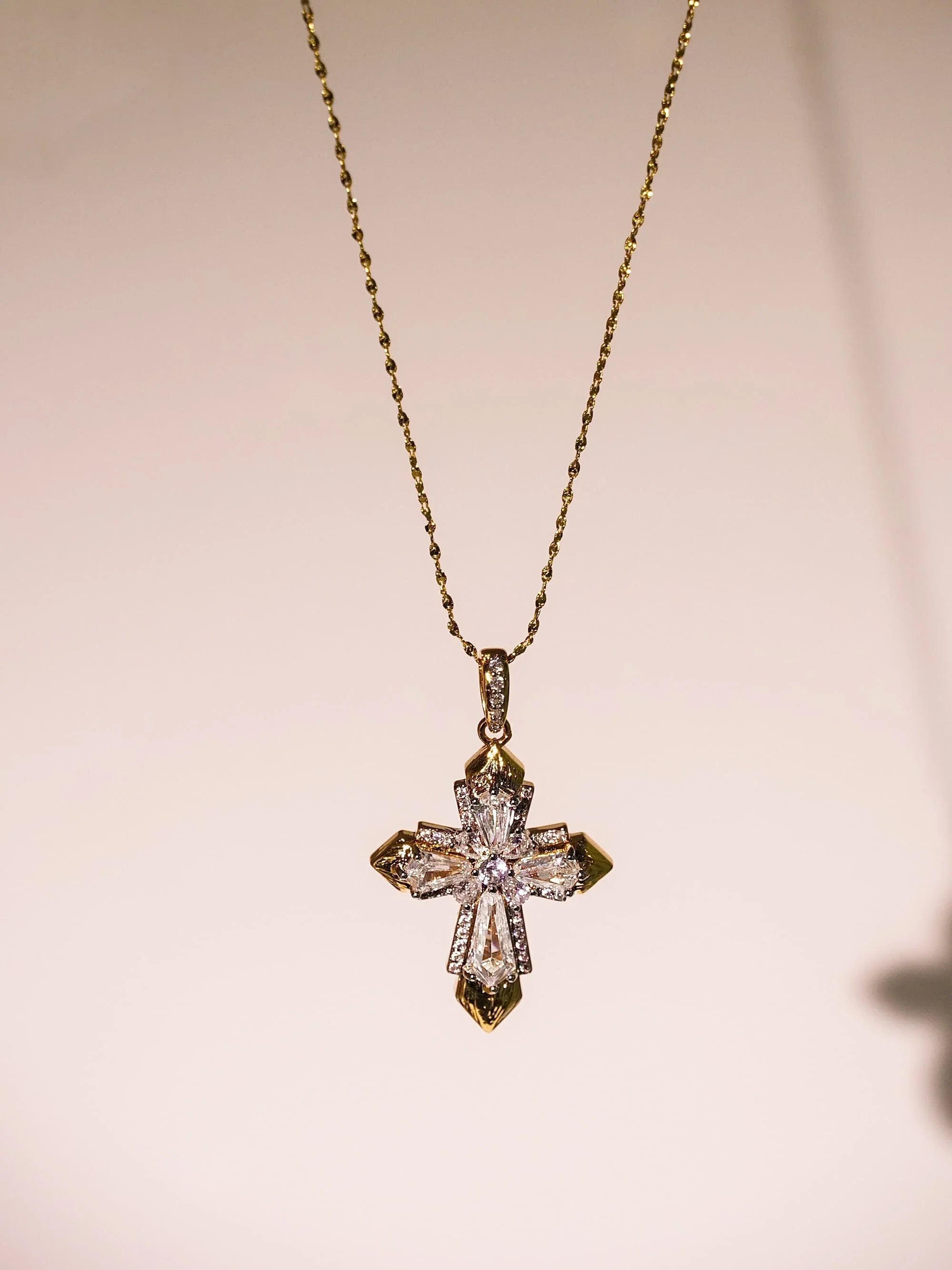 The Daybreak Cross - Baguette & Round Diamond Cross Necklace